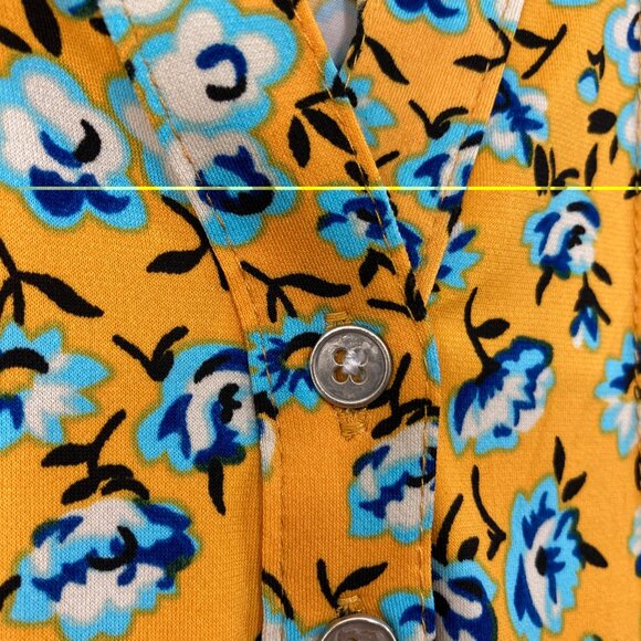 NY Collection XL Yellow Ditsy Floral Pintuck Rolled Sleeve Stretch Popover Top - Picture 4 of 9